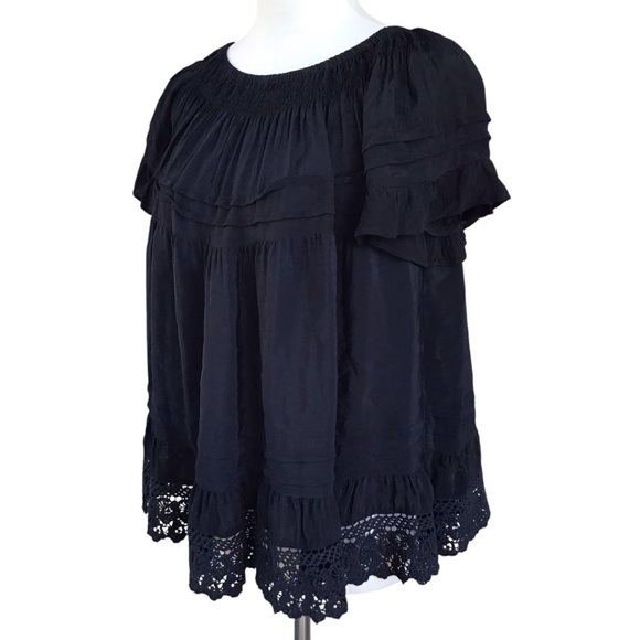 Muche et Muchette Black Pintuck Lace Trimmed Peasant Top NEW - Picture 6 of 11